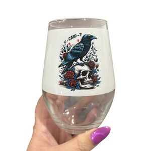 Raven Skull F-Caw-F Design Stemless Wine Glass